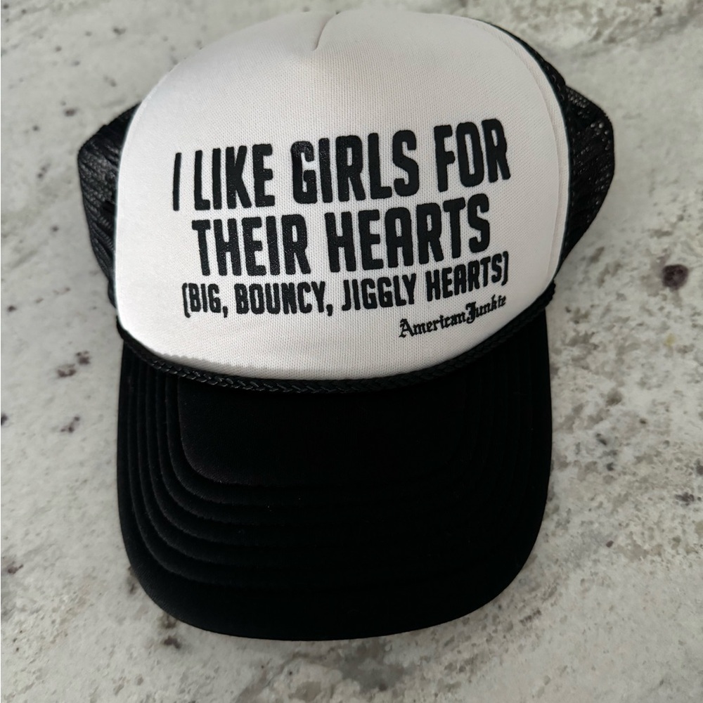 “I like girls for their hearts” trucker hat